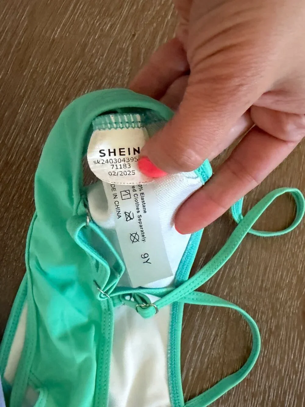 Girls SHEIN 2 piece rainbow teal striped bathing suit swimsuit size 9Y